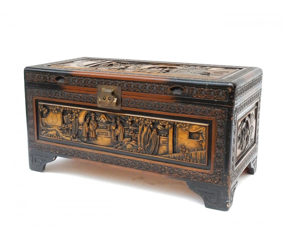 Asian Carved Wood Blanket Chest (1 of 10)