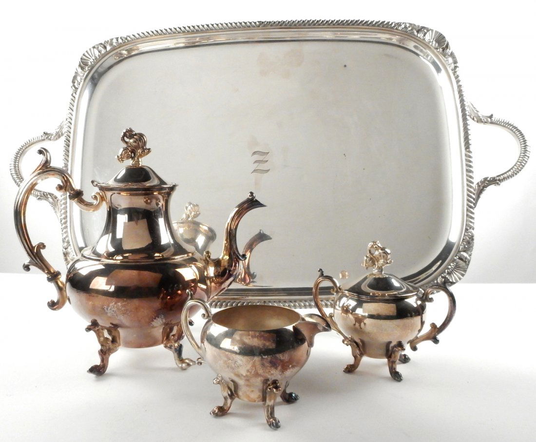 Silver Plate Tea Set and Tray (1 of 4)