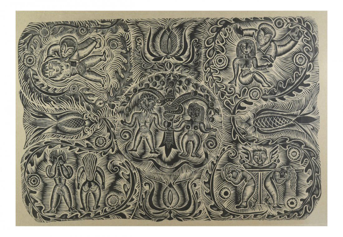 Large Tribal Woodblock Print (1 of 5)