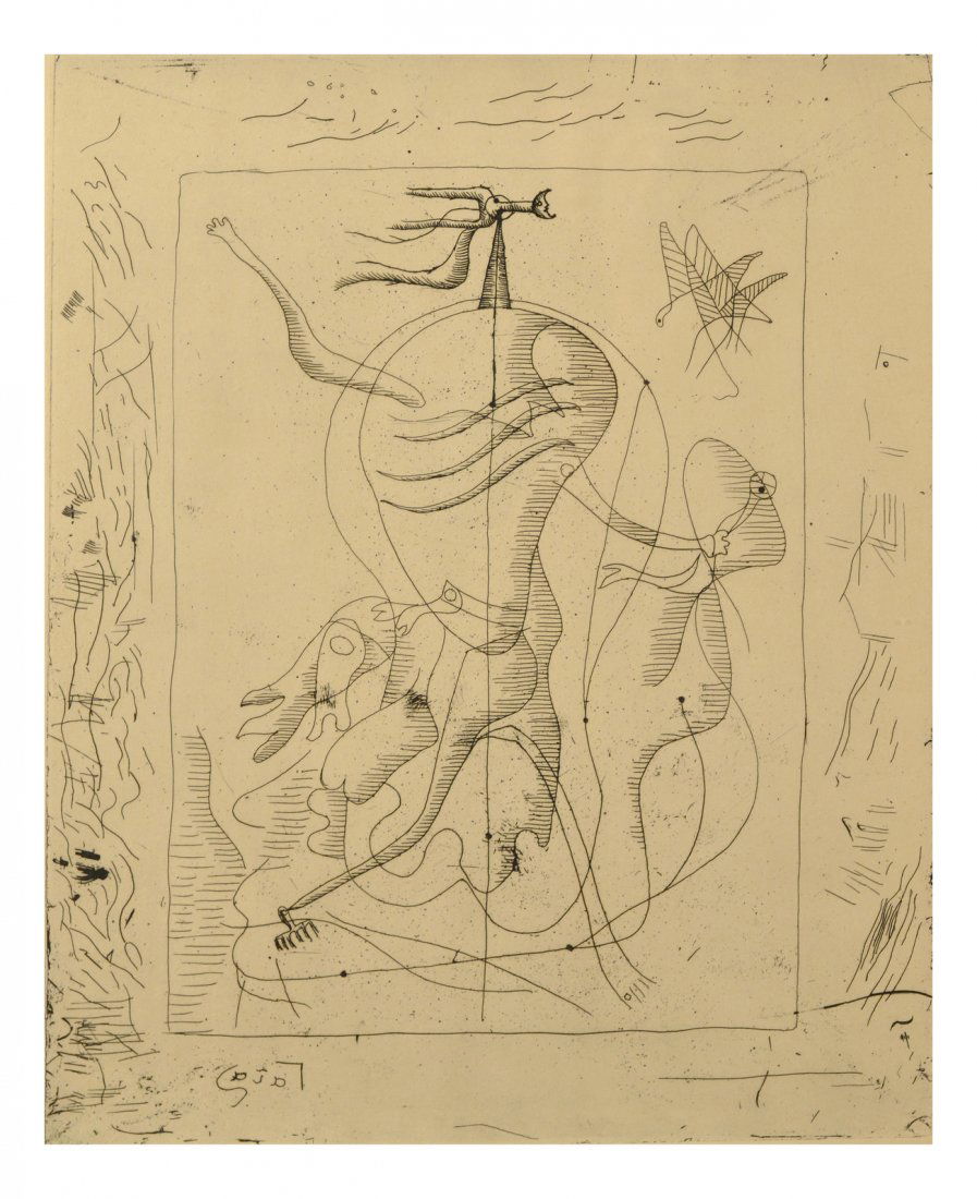 Vintage Surrealist Bull Etching (1 of 3)