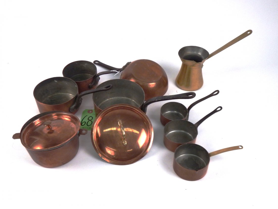 8 Tin Lined Copper Pots & Measuring Cups (1 of 9)