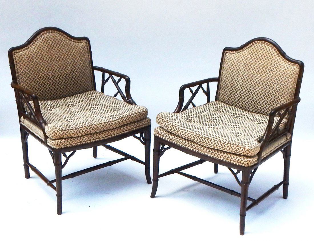 Pair of Armchairs- Carved Bamboo Motif (1 of 5)