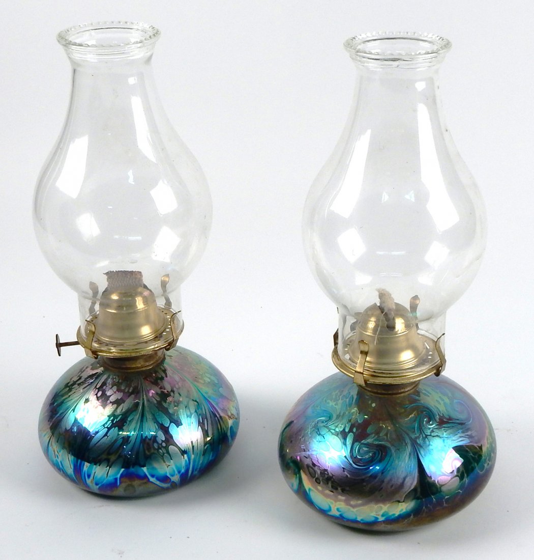 Pair of Art Glass Oil Lamps (1 of 7)