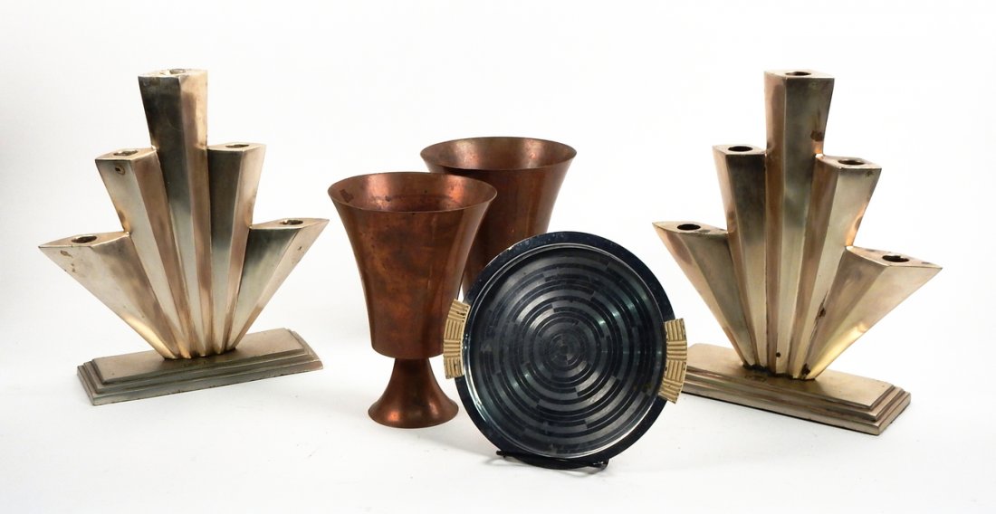 2 Deco Candlesticks, 2 Vases, and a Tray (1 of 6)