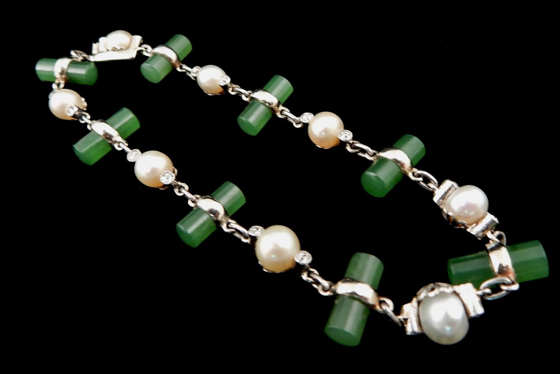Platinum, Diamond, Jade, Pearl Bracelet (1 of 2)