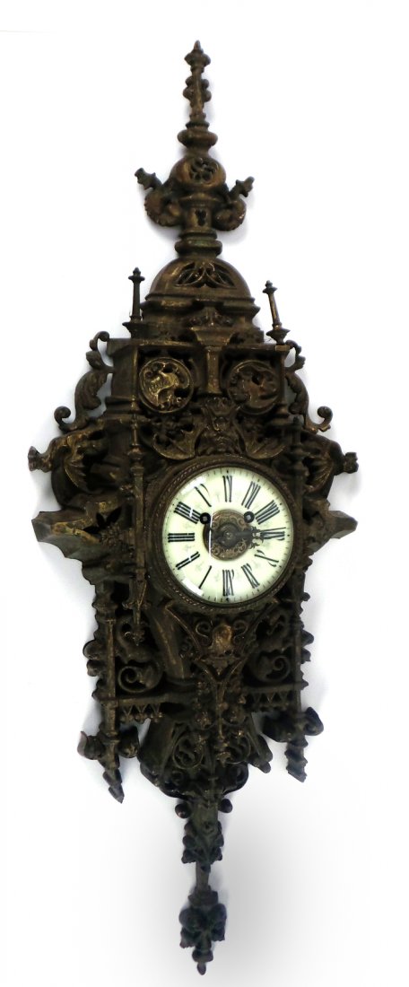 French Bronze Gothic Revival Wall Clock (1 of 10)