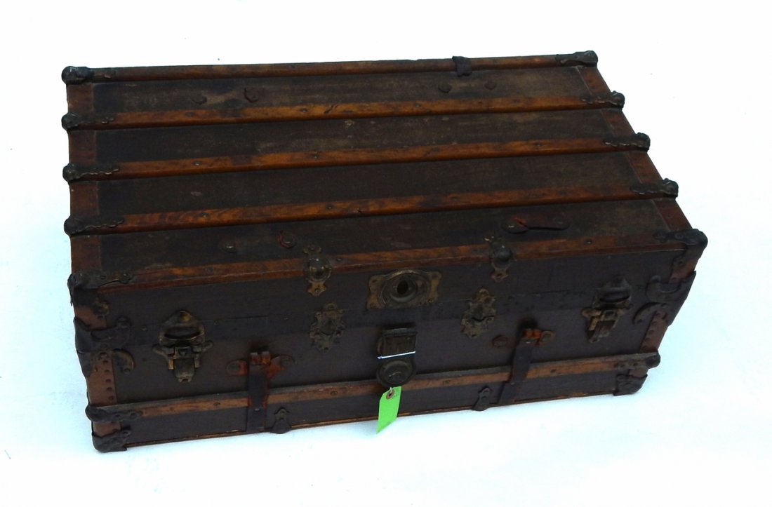 Antique Wood Trunk with Brass Hardware (1 of 5)