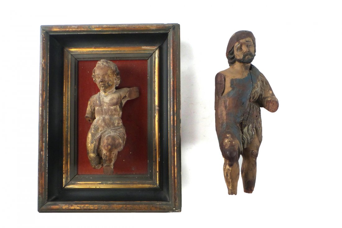 Two Antique Italian Carved Wood Figures (1 of 10)