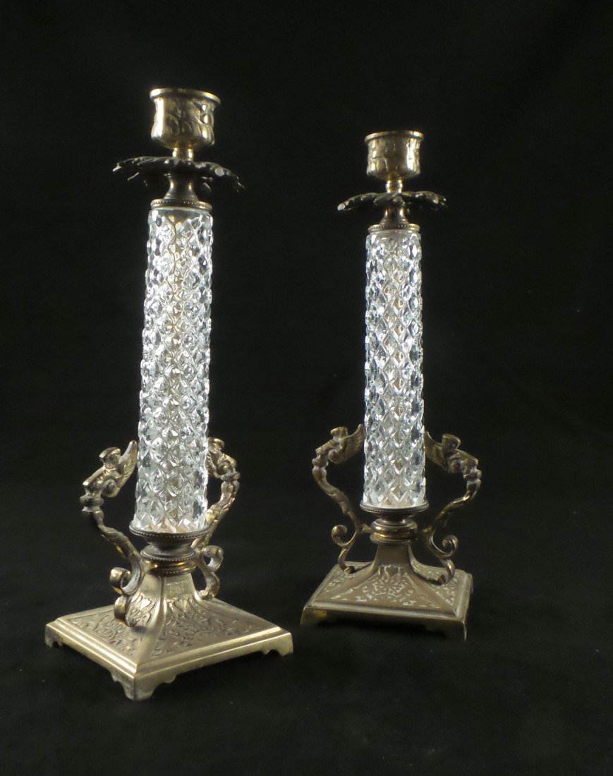 Pair of Glass & Brass Candlesticks (1 of 6)