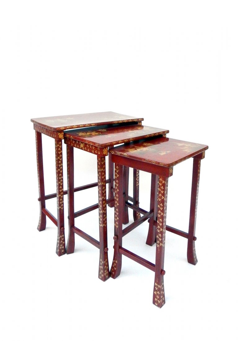 3 Red Chinoiserie Nesting Tables (1 of 7)