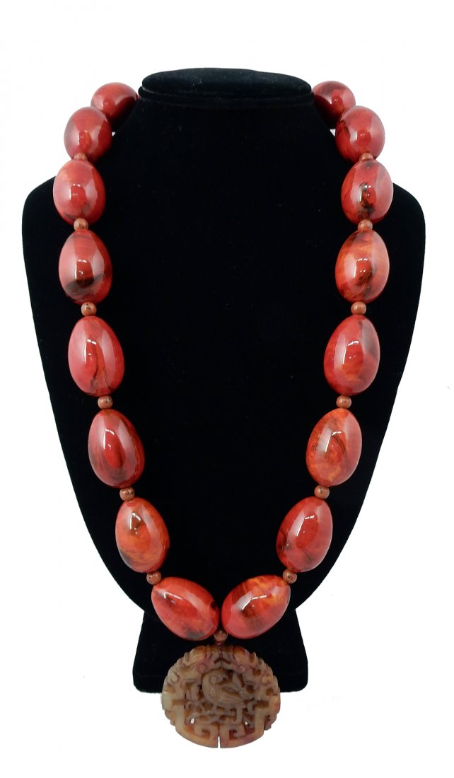 Bead Necklace with Jade Pendant (1 of 3)