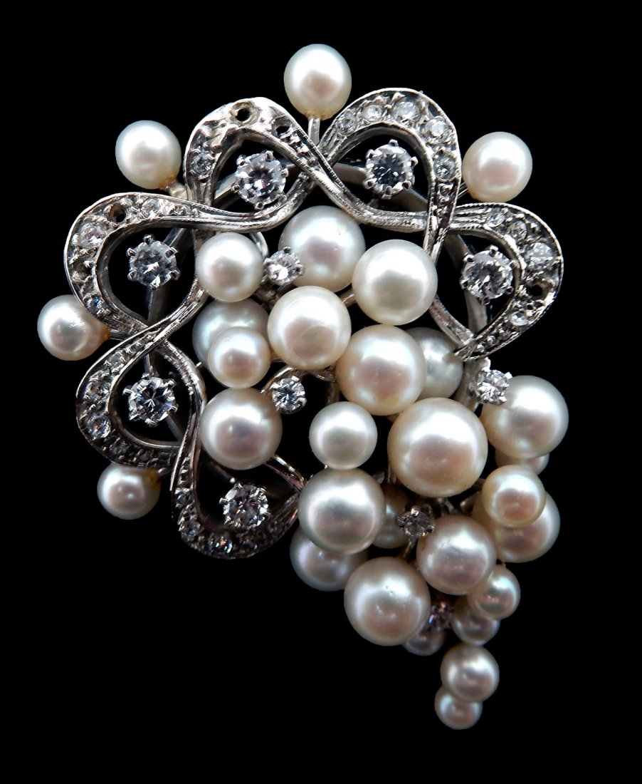 Platinum, Diamond and Pearl Brooch (1 of 4)
