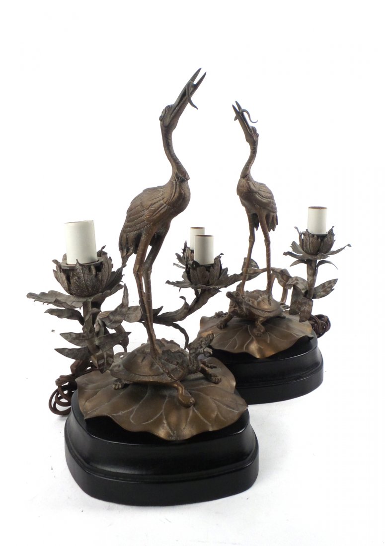 Pair of Ornate Lamps - Birds & Turtles (1 of 7)