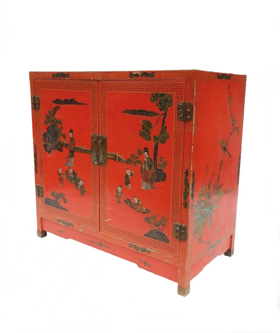 Red Lacquer Mid-Century Asian Cabinet (1 of 8)