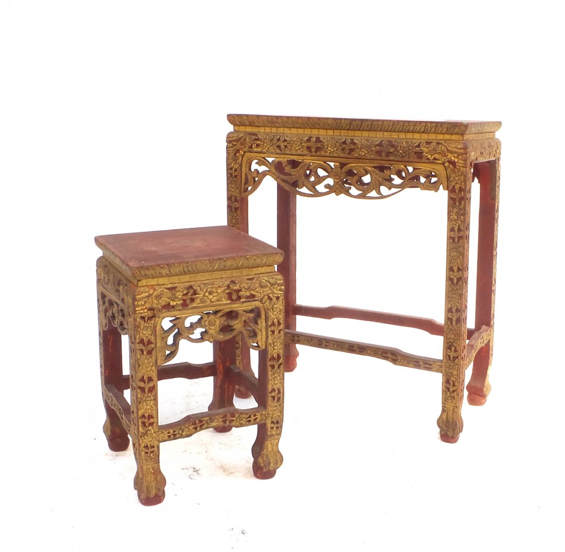 Two Carved Gilt Wood Chinese Side Tables (1 of 8)