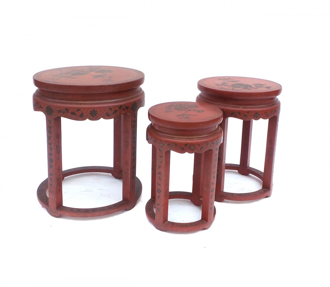 Three Asian Red Lacquered Nesting Tables (1 of 9)