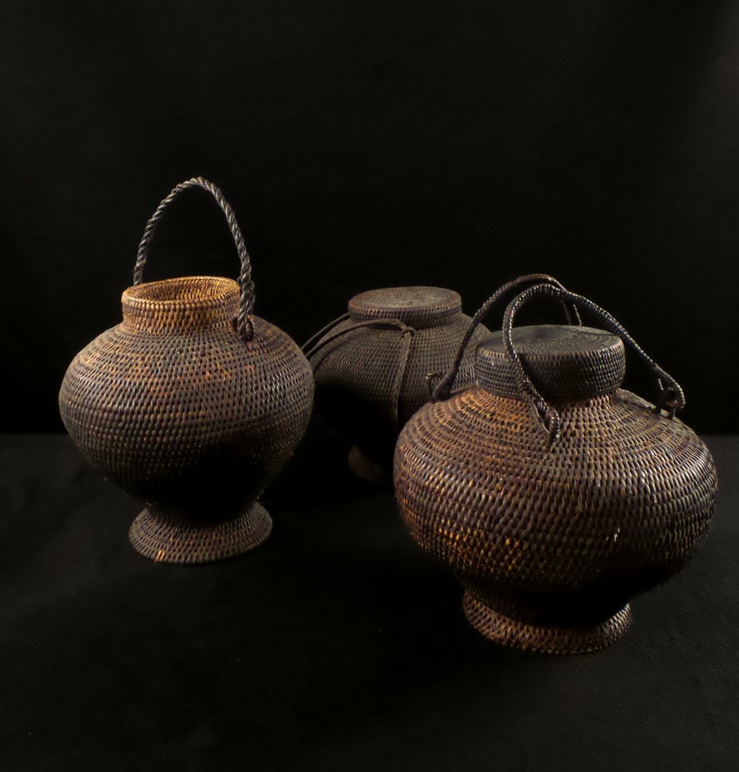 Three Woven Covered Baskets with Handles (1 of 5)
