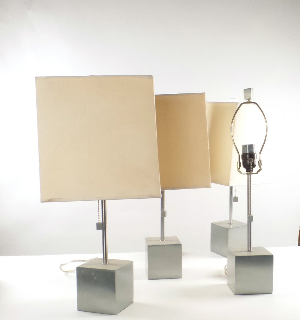 Four Silvered Metal Lamps (1 of 7)