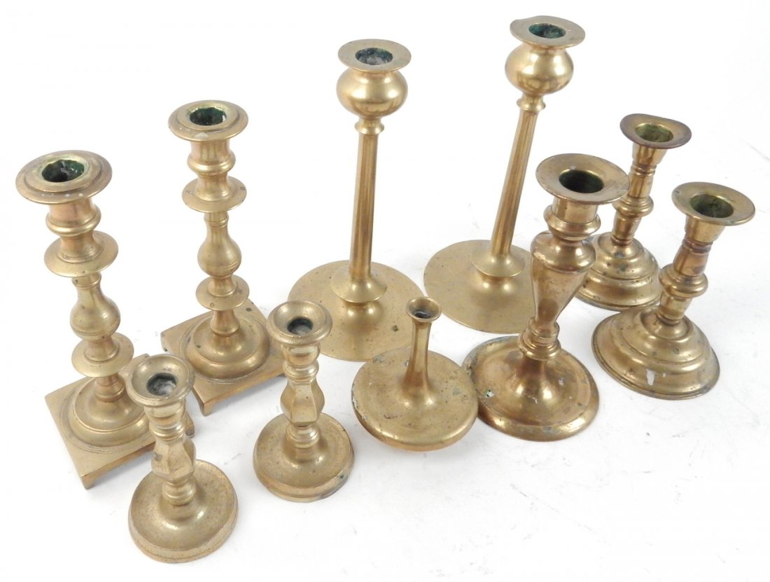 Group of Ten Brass Items, Candlesticks (1 of 4)