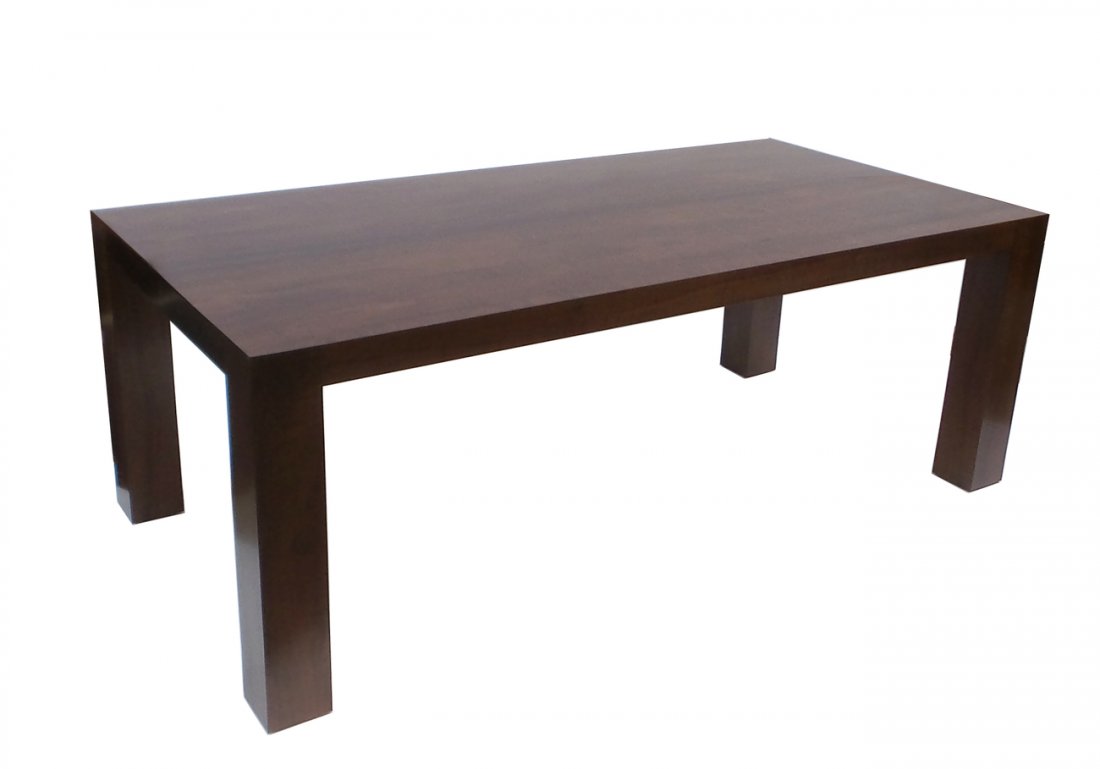 Knoll Walnut Veneer Dining Table: Modern table featuring a rectangular top with bookended walnut veneer and robust straight legs. [80 3/4" W x 40" D x 29 1/2" H]. Light wear.