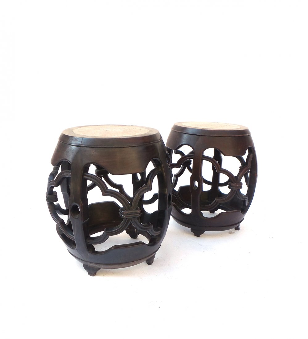 Pair of Chinese Exotic Hardwood Stools (1 of 8)