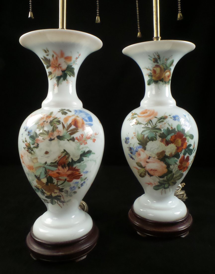 Pair of Polychrome Milk Glass Vase Lamps (1 of 5)