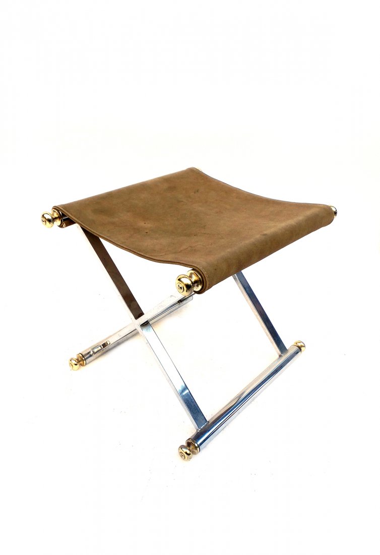 Chrome and Leather Ottoman (1 of 4)