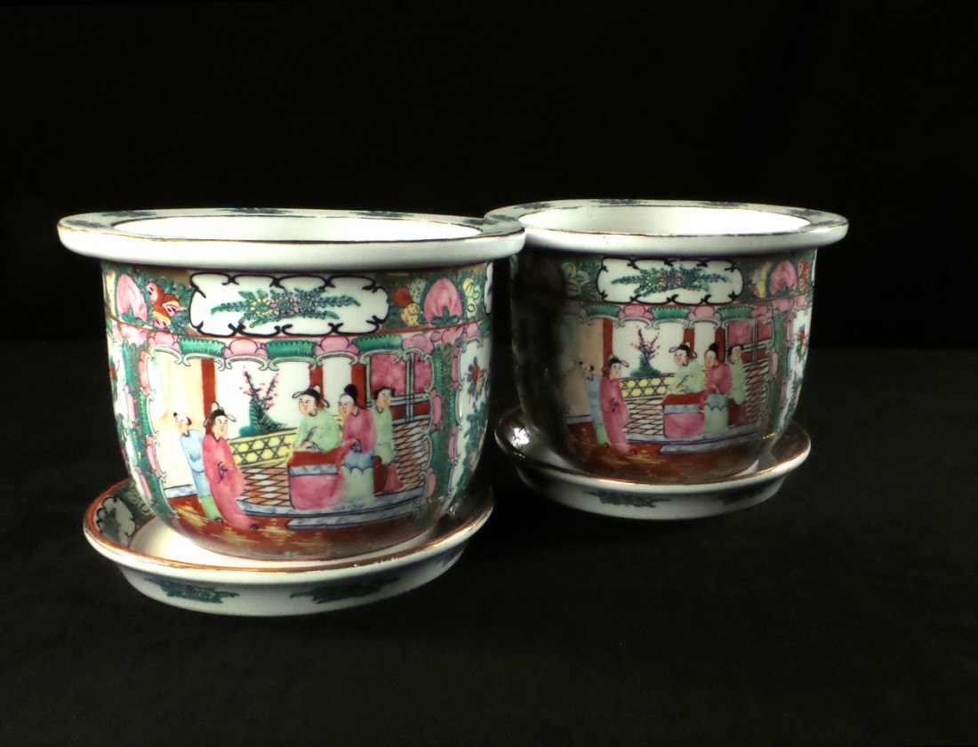 Pair Rose Medallion Porcelain Cachepots (1 of 8)