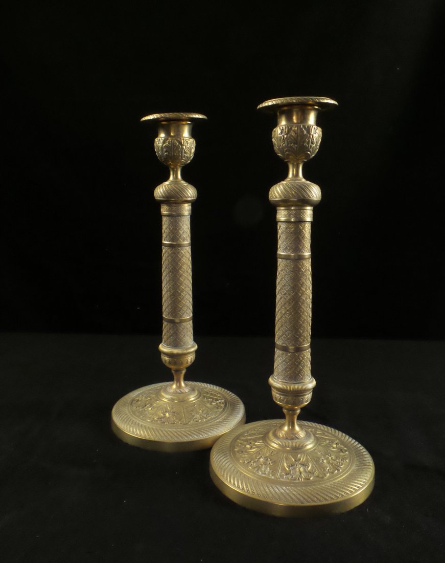 Pair Charles X Chased Brass Candlesticks (1 of 6)