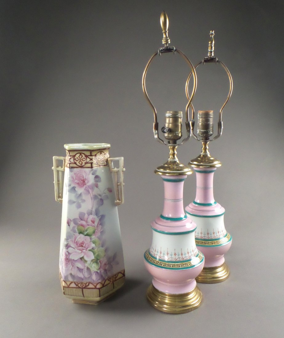 Pair of Victorian Lamps, and a Nippon Vase (1 of 9)