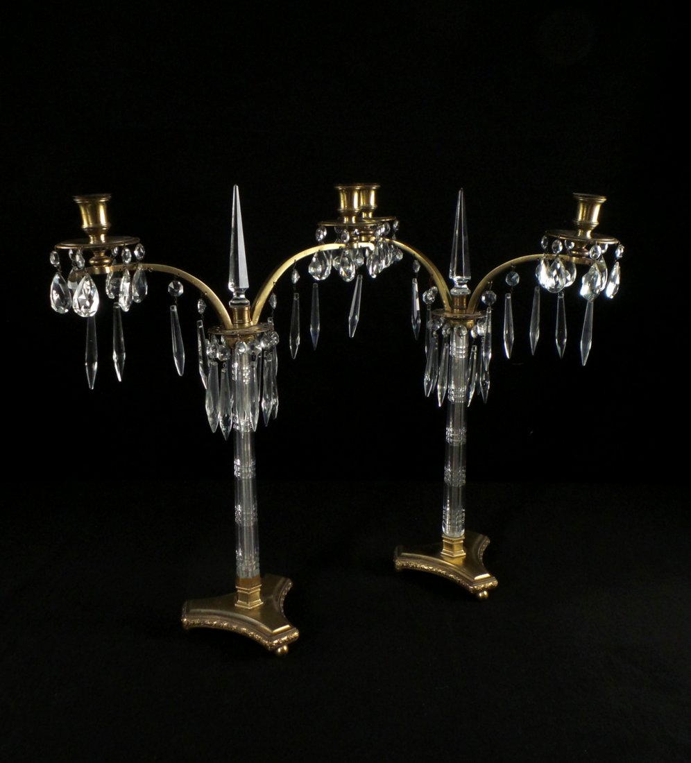 Pair of 19th C. Crystal & Bronze Lamps (1 of 10)