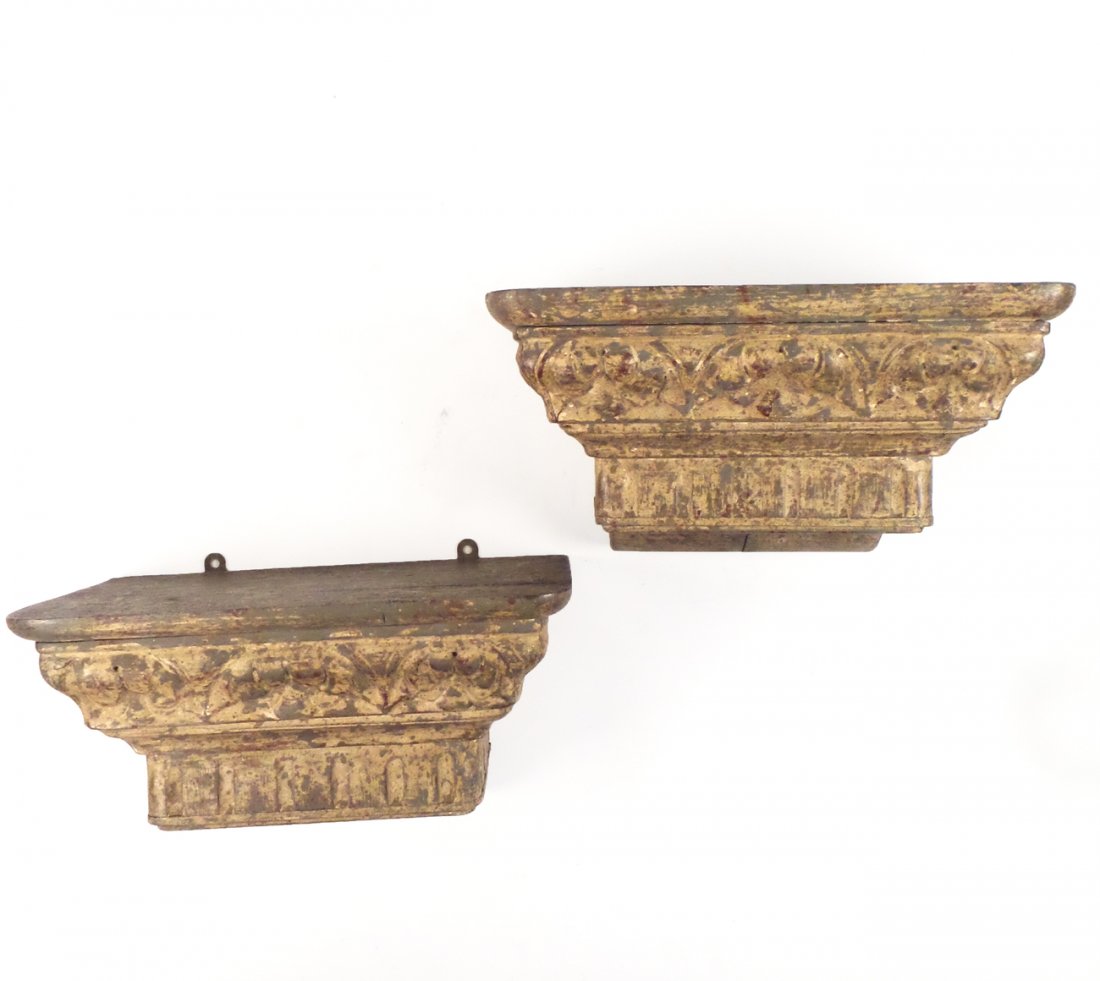 Pair of Wood Brackets: Pair of wood brackets. [13" x 7 1/2" x 7 1/4"].