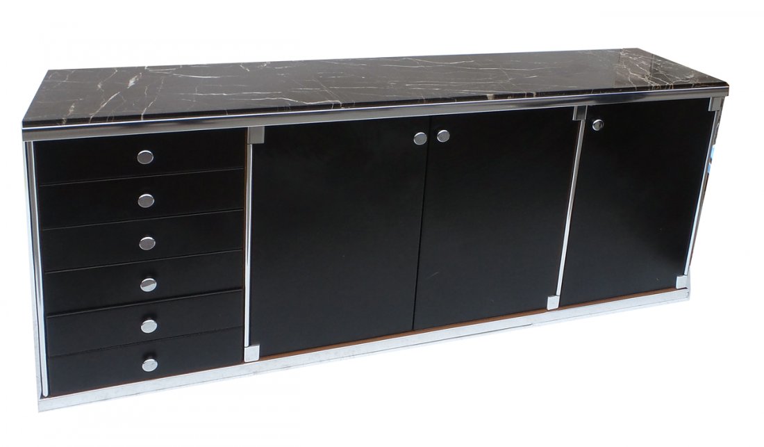 Ital. Chrome, Leather & Marble Sideboard (1 of 10)