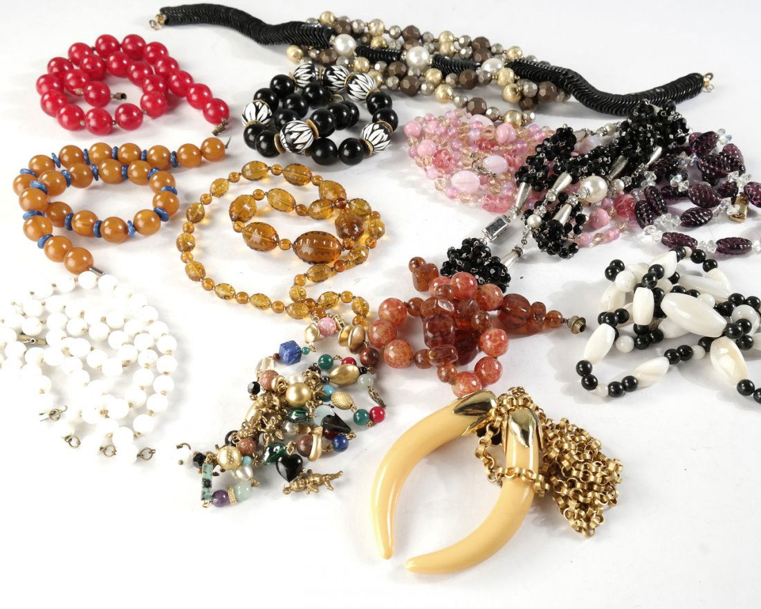 Robert Original and Other Necklaces: Mixed lot of 14 necklaces, including one signed "Original by Robert". Minor imperfections.