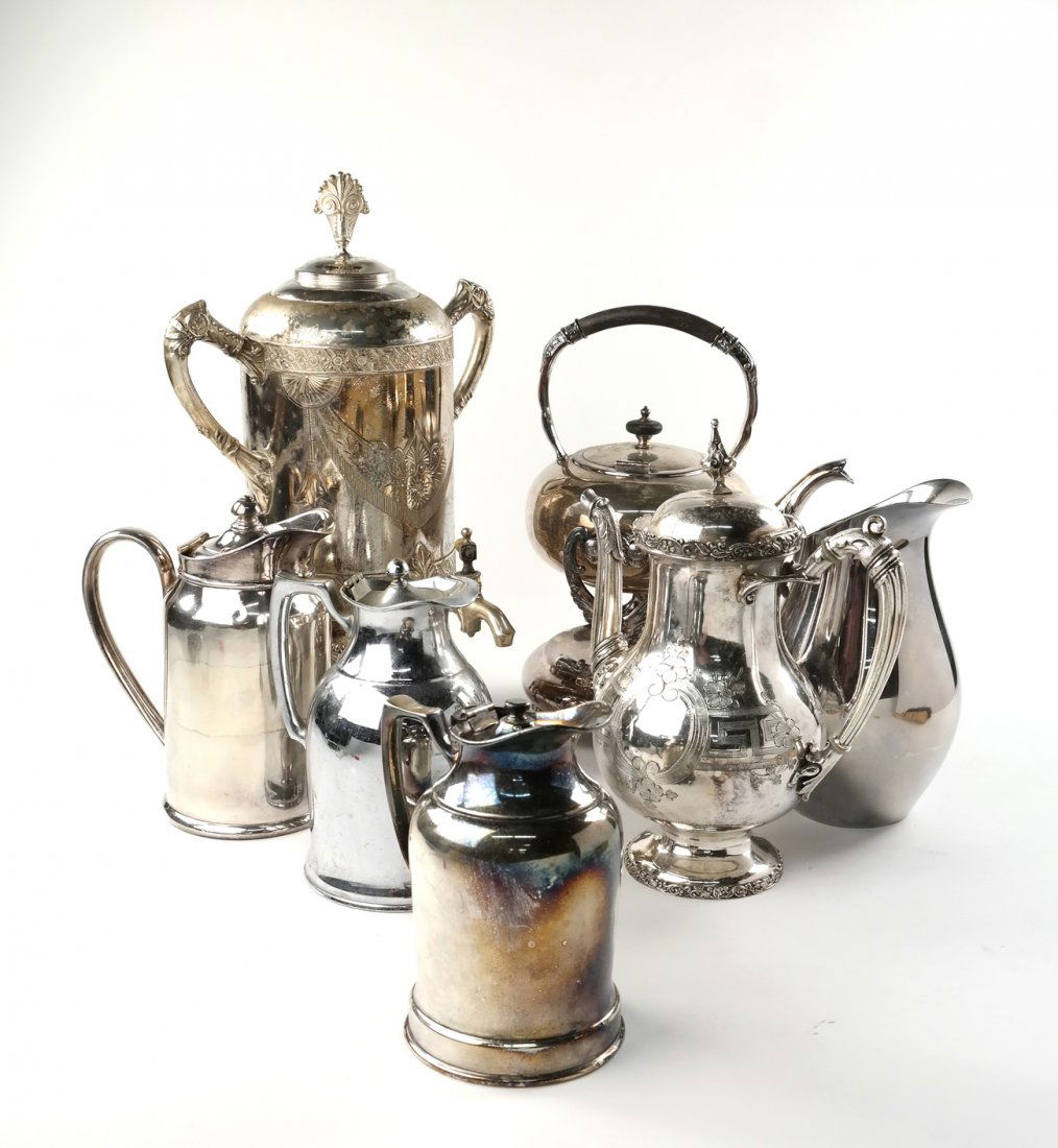 Seven Silver Plate Pitchers and Teapots (1 of 5)