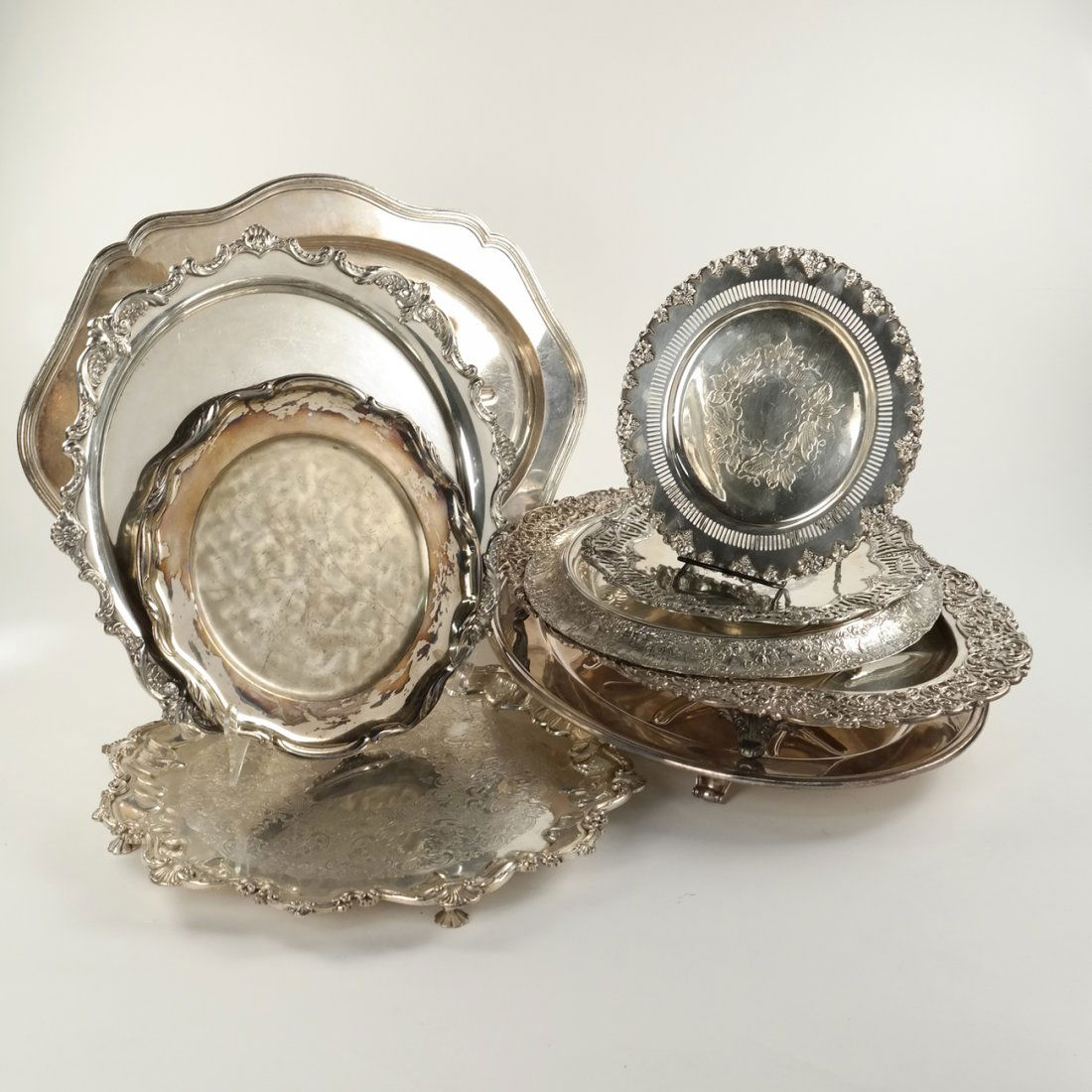 Nine Silver Plate Trays and Platters (1 of 6)