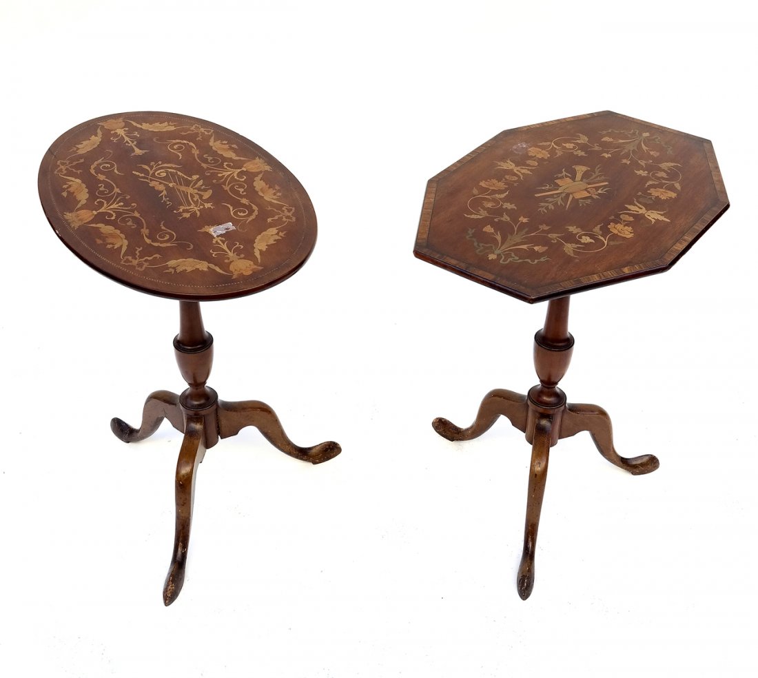 Marquetry Inlaid Tilt-Top Tables (1 of 6)