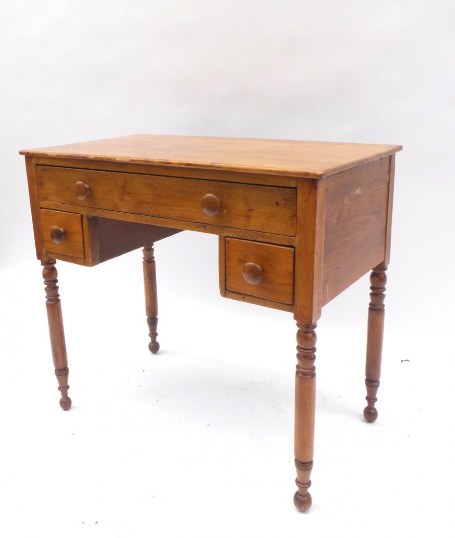 American Lowboy: American pine lowboy. [33" L x 18" D x 30" H]. Worn, splits.