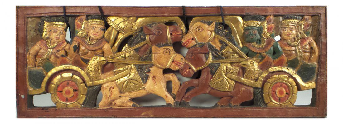 Southeast Asian Painted Bas-Relief (1 of 4)