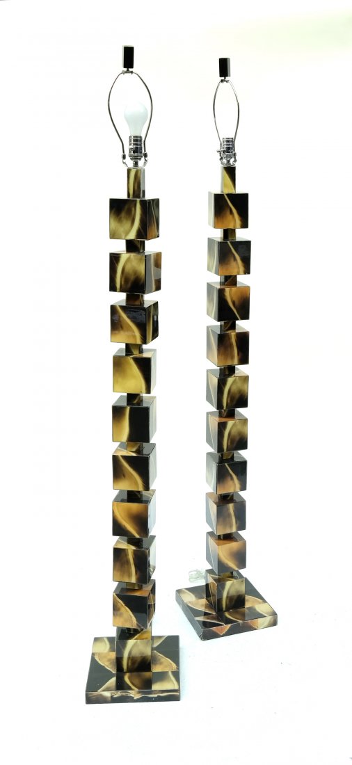 Pair of Laminated Cube-Form Floor Lamps (1 of 3)