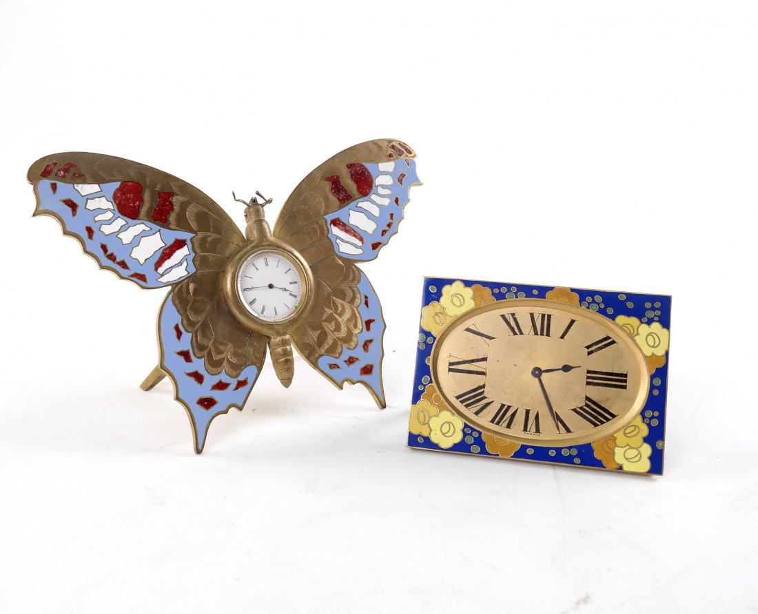 Two Enamel and Bronze Desk Clocks (1 of 4)