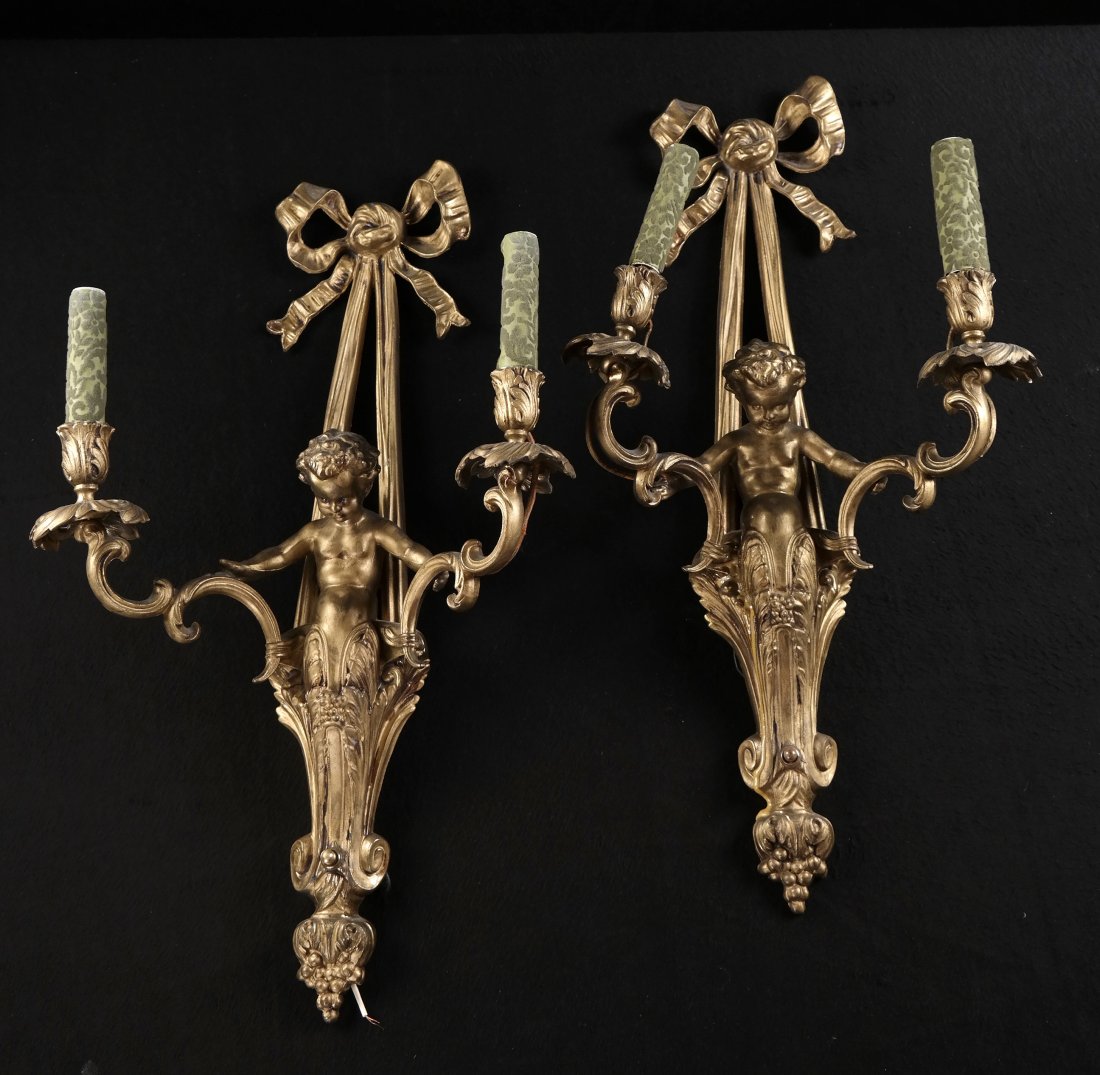 Pair of Gilt-Metal Cherub Sconces (1 of 6)