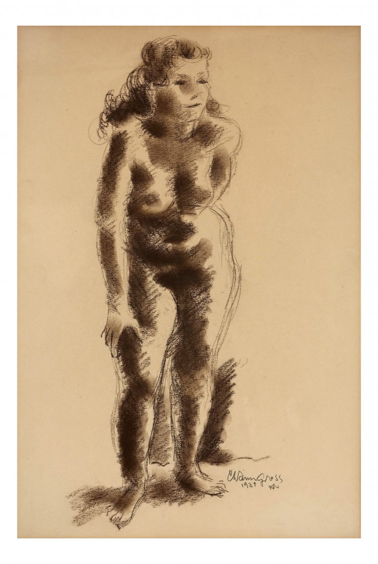 Chaim Gross, Nude Woman, Print: Framed print, signed in pencil lower right, 1934. [Art: 17" x 11"; Frame: 25" x 19"]. In good condition, no glass.