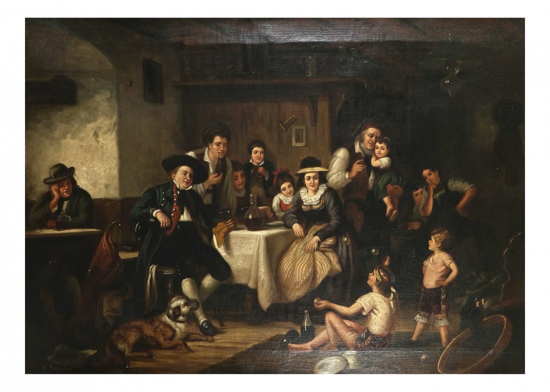 Figural Interior Scene, Oil on Canvas (1 of 5)