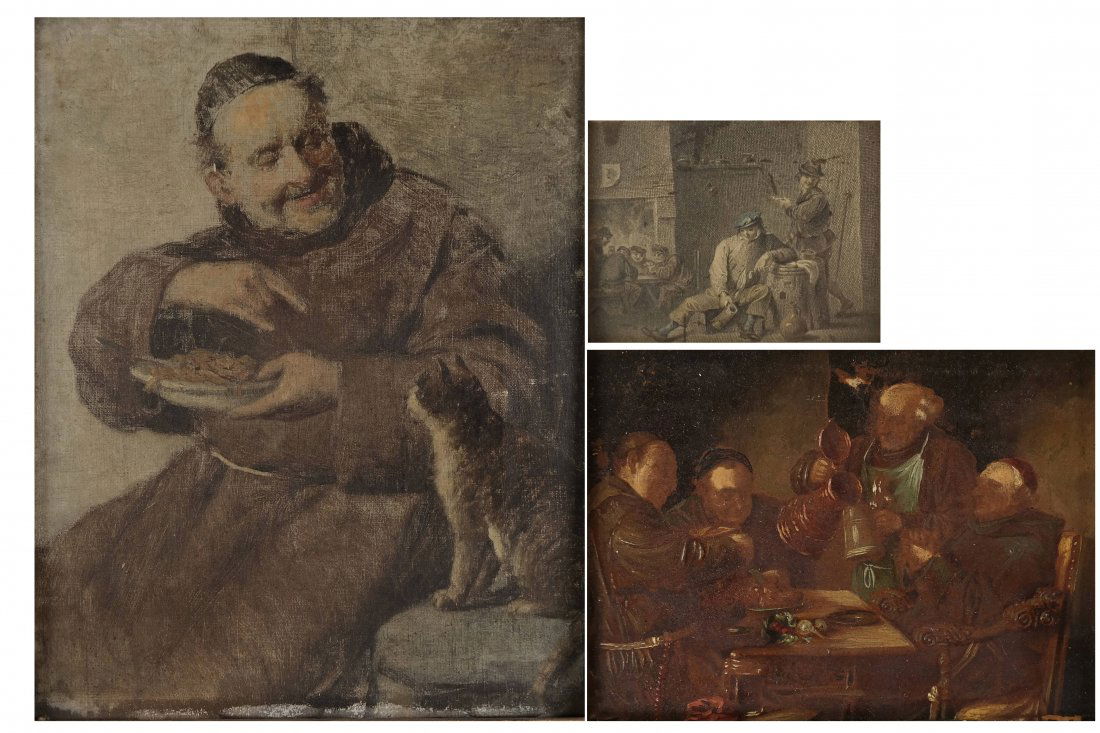 Two Antique Capuchin Genre Scenes, O/C (1 of 9)