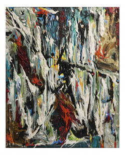 Alfonso Ossorio, Oil on Masonite: Titled: "Fire and Ice". Oil on masonite abstract expressionist composition with heavy impasto. [Art: 32" x 25 1/2"; Frame: 35 1/2" x 29"]. Verso inscribed and dated, "ossorio / io.viii.'55". Bears lab