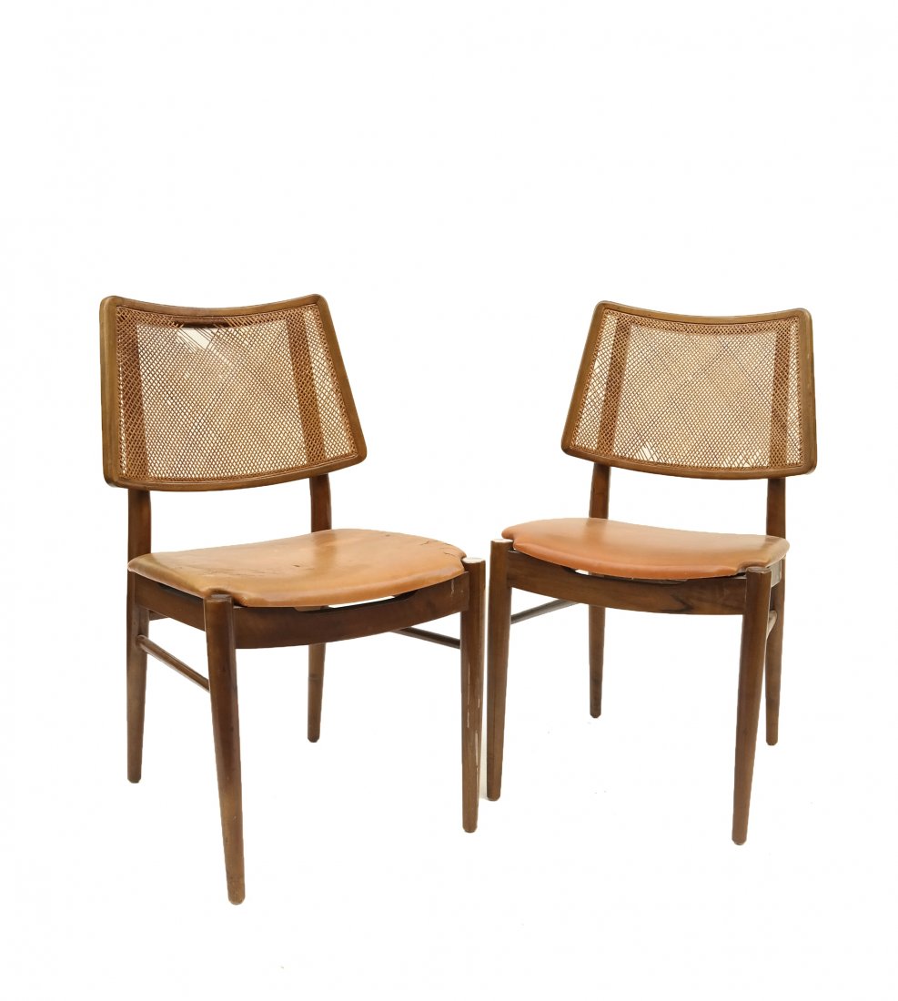 Pair of Caned Back Side Chairs: Pair of caned back side chairs.