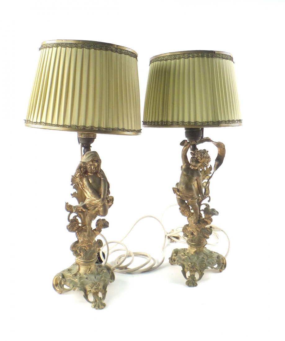 Pair of Gilt Metal Cherub Lamps (1 of 8)