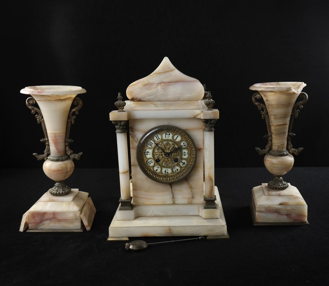 Alabaster Three-Piece Clock Set (1 of 7)