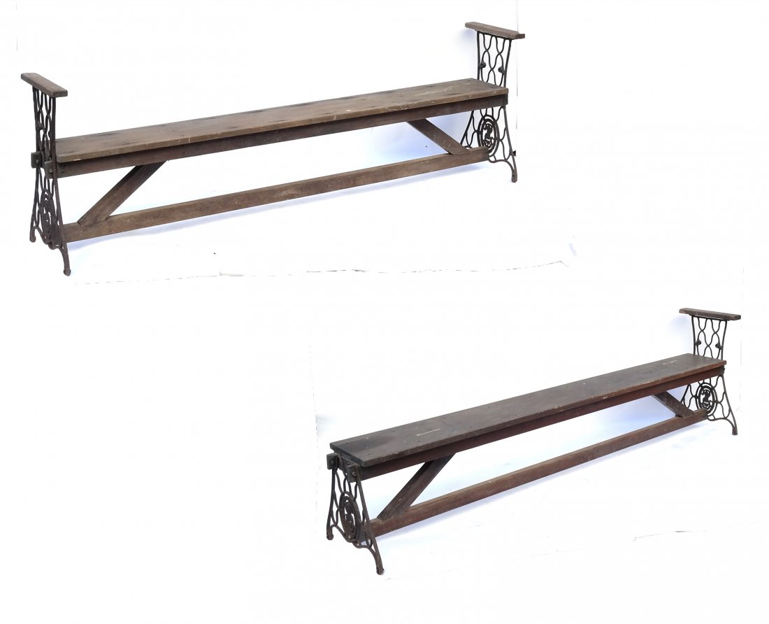 Pair of Iron and Wood Benches (1 of 5)